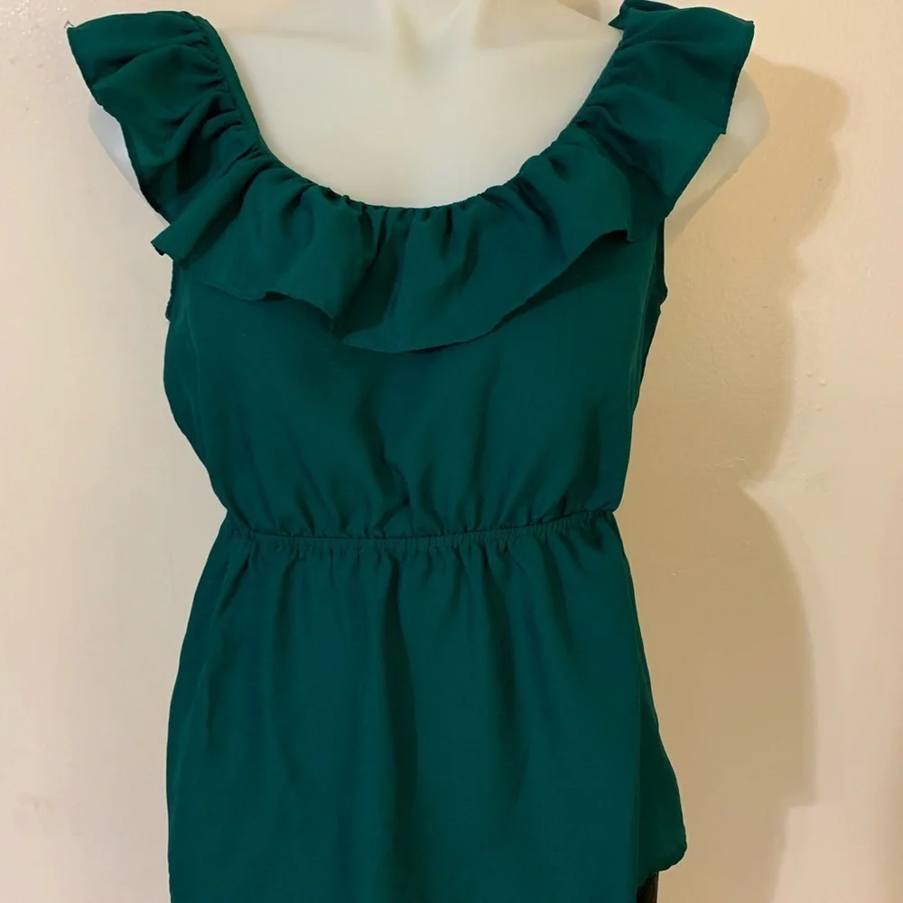 21 Green Ruffle Blouse Sz Small - Picture 1 of 4